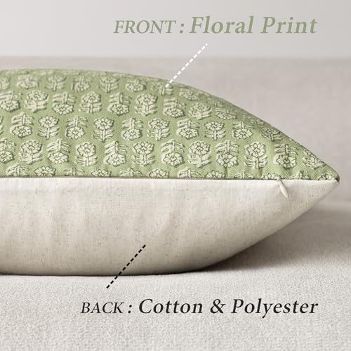 Image of Foindtower Set of 2 Decorative Neutral Floral Print Throw Pillow Covers Vintage Accent Farmhouse Cushion Covers Boho Home Decor for Sofa Couch Chair Bedroom Living Room Outdoor,20x20 Inch,Lime Green