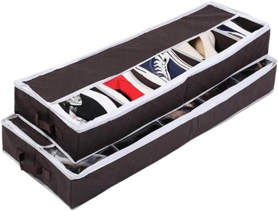 Compact Foldable Non Woven Shoe Storage Box with Visible Window and Adjustable Dividers Practical Organizer for Home Closet Small