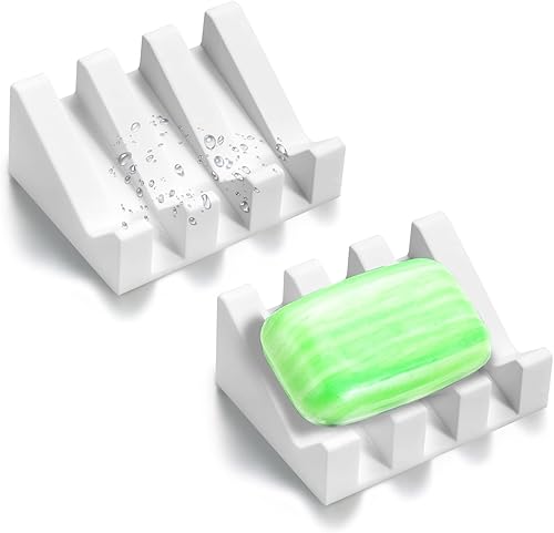 Miniatura 4 de Jabonera de silicona con desagüe para ducha, soporte de jabón para barra de baño, bandeja de secado de cascada autodrenante, soporte para esponja de