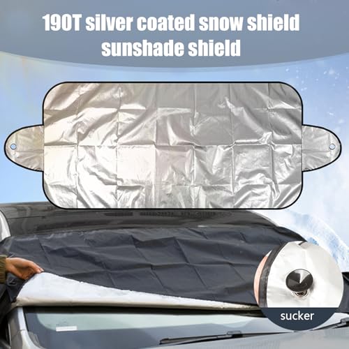 Image of Car Windshield Cover for Ice and Snow, Against Frost Ice and Snow Easy Installation Front Windshield Cover, 190T Silver Coated Cloth Double-sided Protective Auto Cover, Universal for Cars (Silver)