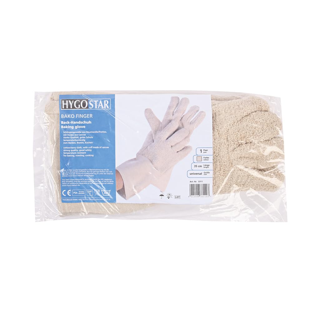 Franz Mensch Hygostar Ofenhandschuhe Bako Finger, Natur, 35 cm | Baumwolle, 6 Paar, Hitzeschutzhandschuhe, Topfhandschuhe, Kochhandschuhe, Backofenhandschuhe