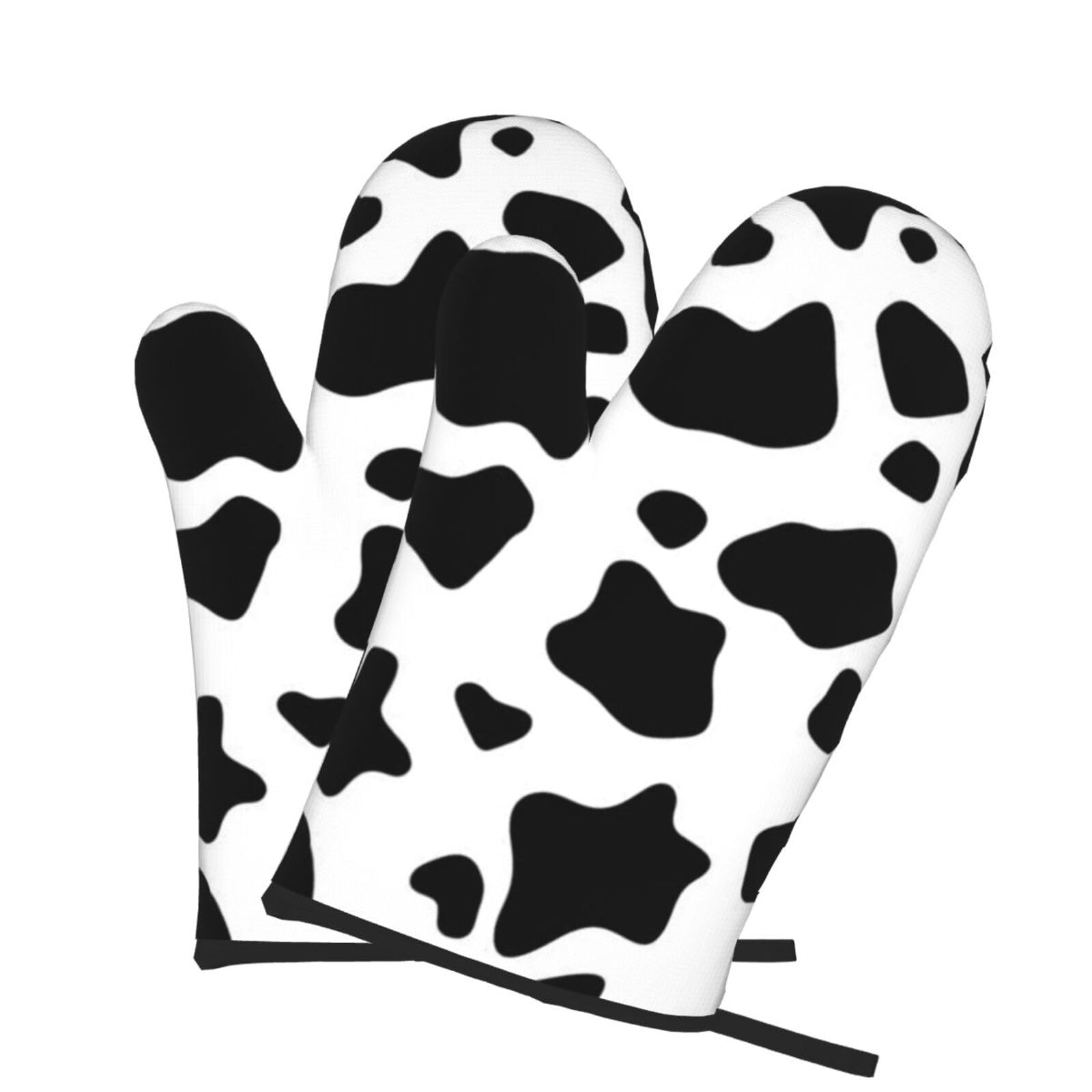 Oven Mitts Set of 2 Pcs, Black and White Cow Print Prints Heat Resistant Kitchen Gloves for Cooking Baking Grilling
