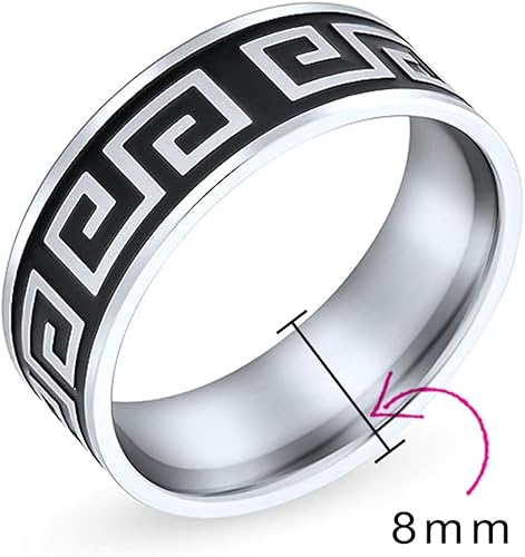 Miniatura 5 de Bling Jewelry Anillo rectangular geométrico para hombre, diseño griego, circonita cúbica, color negro, rectángulo, para hombre, acero inoxidable