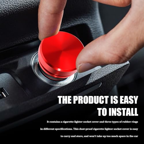 Image of Cigarette Lighter Plug Cover, Eject Button Car Cigarette Lighter, Standard 12 Volt Power Source Aluminum Dustproof Plug Universal Fits Most Vehicles (Red-K3)