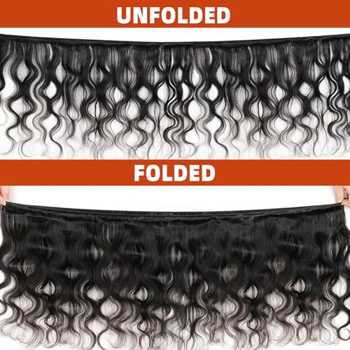 Body Wave Bundles Human Hair 100% Unprocessed Brazilian Virgin Hair 3 Bundles 16 18 20 Inch Human Hair Bundles for Black Women Natural Color Human Hair Bundles