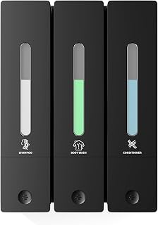 Aeakey Wall-Mounted 3-Chamber Shampoo Conditioner Dispenser, No-Drill Shower Soap Dispenser, 1200ML Large Capacity for Bathroom Hotel