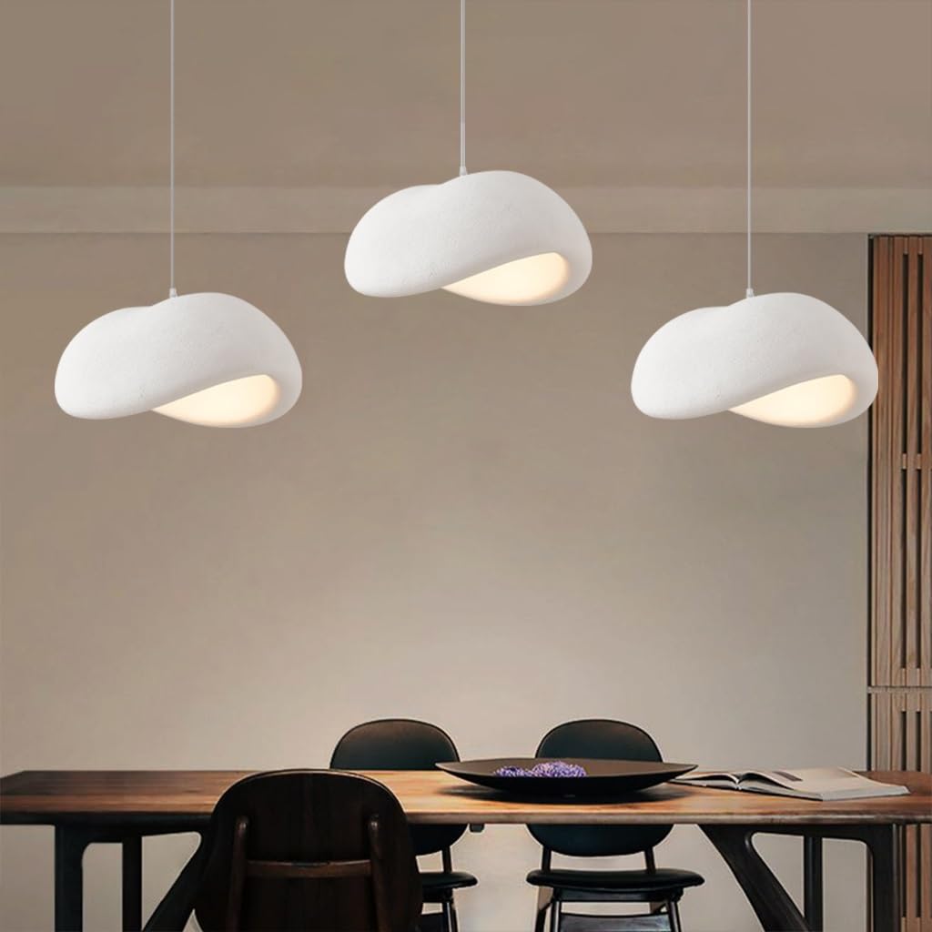 Kreatywna Lampa Wisiąca Wabi Sabi Lampa Pendularna E27 Nowoczesny Styl Japoński 3-Świetlna Biała Regulowalna Wysokościowo Żyrandol Do Stołu Jadalniskowego Salonu Jadalni Oświetlenie(Long)