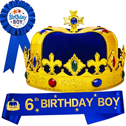 HnoonZ 6th Birthday Gifts for Boys - King's Crown, Sash & Decorations
