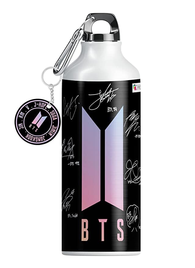 BTS Army Logo Aluminium Printed Sipper Bottle With Keychain Signature Water Bottle 600ml for Girls Boys Men Women Sister Brother Friends Birthday Gift (Pack of 2) BTSALLV 72