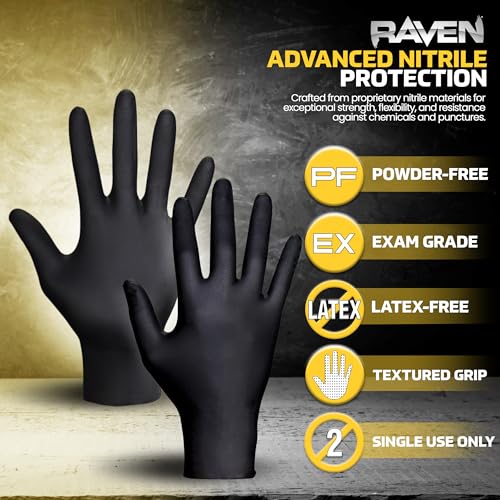 Image of Raven Powder Free Nitrile Disposable Gloves | 7 Mil | Latex Free, Chemical + Puncture Resistant, Single Use |