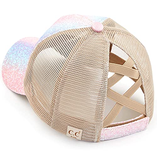 Image of Funky Junque Girl's Criss Cross Hat Messy Bun High Ponytail Kids Baseball Cap