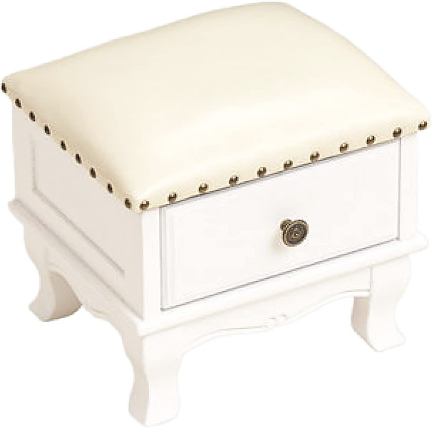 Repose-pieds de rangement en bois massif cuir vintage avec tiroir salon