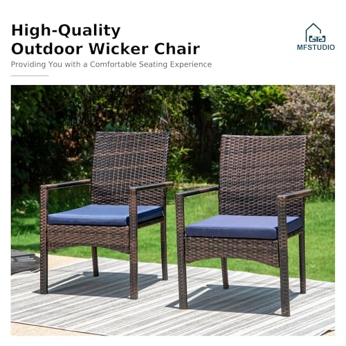 Image of MFSTUDIO Patio Rattan Chairs Set of 4, Wicker Outdoor Dining Chairs Set of 4, All Weather Patio Armchairs w /Armrests, Steel Frame, Brown, 330lbs