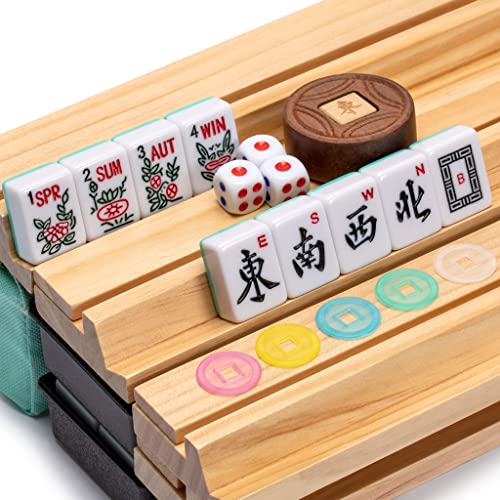 Yellow Mountain Imports American Mahjong Set, Pepper With Pepper Green Soft Case - 4 All-In-One Racks With Pushers, Wright Patterson Betting Coins, Dice, & Wind Indicator #TOP2
