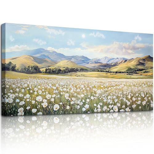 crmotu Large Landscape Wall Art, Flower Wall Art, Nature Wall Decor, Meadow with Wildflowers Canvas Prints, Rustic Aesthetic Pictures for Living Room Bedroom Above Bed Hallway Farmhouse 30x60inch