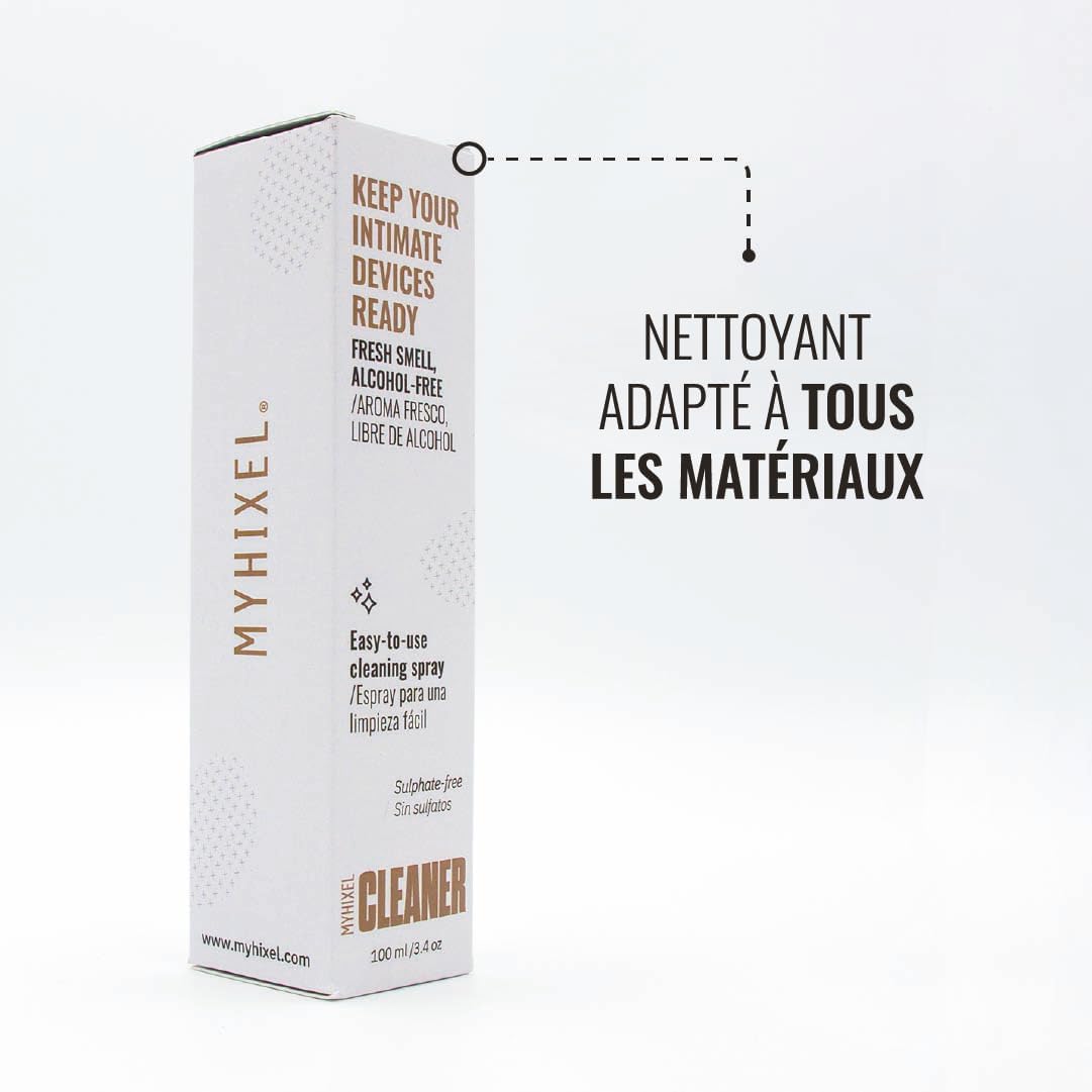 MYHIXEL Spray Pulente senza Alcol, 100 ml – Disinfettante per Sex Toys, Detergente Igienizzante per Dispositivi Intimi, Sicuro, Delicato, Prodotto in Spagna, Compatibile con Tutti i Materiali
