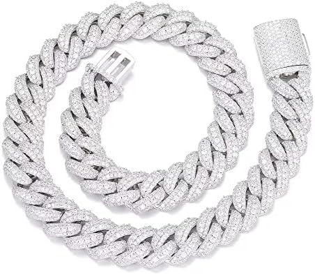 OLVLUS 18mm Iced Out Cuban Link Chain 18K White Gold Plated Bling 5A+ Cubic Zirconia Diamond Chain Hip Hop Rapper Thick Cuban Link Necklace Luxury Jewelry for Men and Women (20 Inches, Silver)