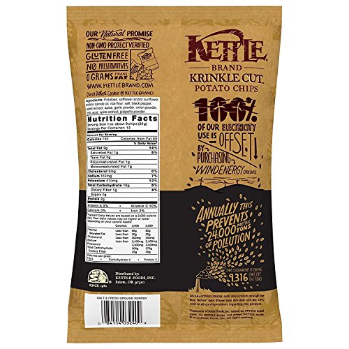 Image of Kettle Brand Potato Chips, Krinkle Cut Salt and Pepper Bags, 13 Ounce (Pack of 5)