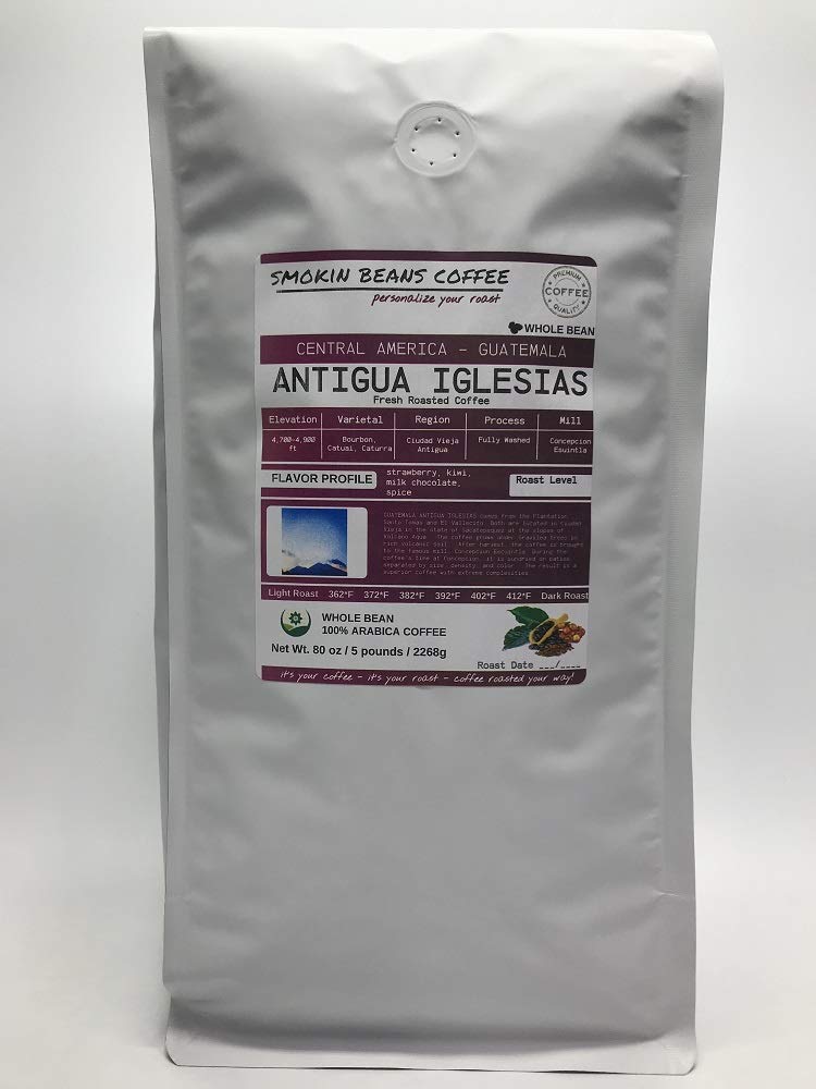 Smokin Beans 5-Pound Guatemala Antigua Freshly Roasted Coffee, Washed Processing, Medium Roast, Premium Whole Bean Specialty Coffee