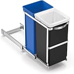 simplehuman 35 Liter / 9.3 Gallon Dual Compartment Under Counter Kitchen Cabinet Pull-Out Recycling Bin and Trash Can, Chrome