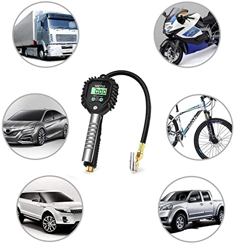 WZTO Digital Reifendruckprüfer und reifenfüller, Geeicht luftdruckprüfer 255 PSI Hohe Präzision Reifendruckmessgerät mit LCD-Bildschirm für alle Fahrzeuge LKW Motorrad (US&EU Standard Anschluss)