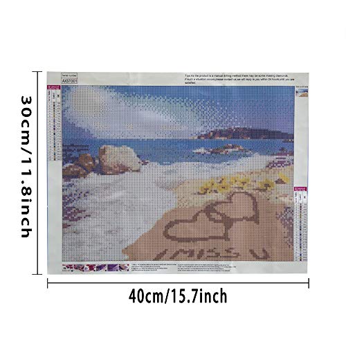 Beach Love Heart DIY Full Drill 5D Diamond Painting by Number Kits for Adult, Stitch Crystal Diamond Painting on Canvas,Embroidery Jewel Painting Gifts Home Wall Arts Crafts Décor 15.7x11.8 inch - Thumbnail 3