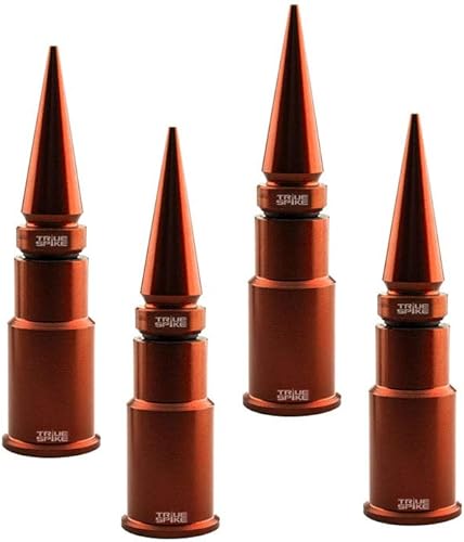 4 tapas de vástago de válvula de aire de neumático de pinchos naranjas en calibre pesado mecanizado CNC de aluminio corto compatible con Ford Dodge