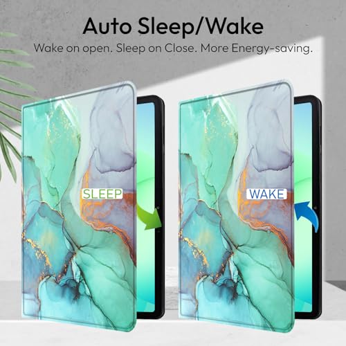 Image of Robustrion Cover for Samsung Galaxy Tab A11 Plus Cover Case 11 inch, Folio Cover Case for Samsung Galaxy Tab A11 Plus Cover /Tab A11+ Tablet Cover with Pencil Holder - Marble Green