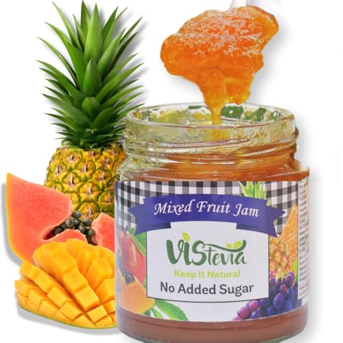 Image of VIStevia Sugar Free Mixed Fruit Jam (220g) | Diabetic & Keto Friendly | Sweetened with Stevia and Erythritol | 100% natural | More than 60% whole fruit | Tastes delicious