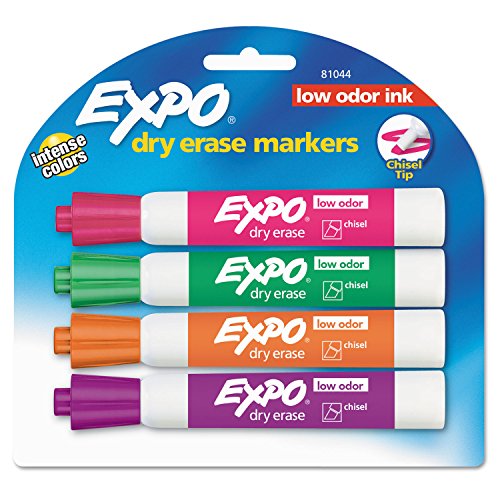 Low Odor Dry Erase Markers, Chisel Tip, Assorted, 4/Set, Sold as 1 Set