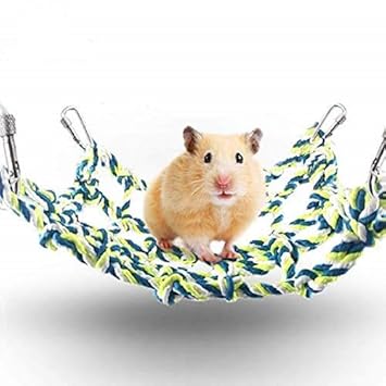SunGrow Cotton Rope Net for Small Pets, Hanging Hammock for Cage, Activity & Climbing Toy, Mental, Physical Stimulation, Net Pet Bed for Hamsters, Cockatiels, Parakeets, 4 Hooks Included