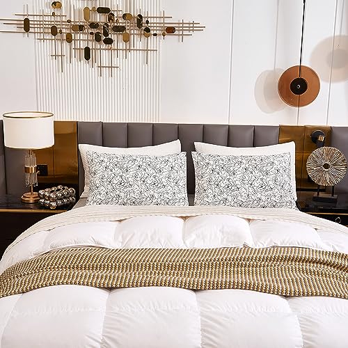 Image of ECOCOTT 2 Pack Pillowcase Queen Size with White & Black Floral Pillow Cases Set, 100% Cotton Queen Pillow Covers Envelope Closure (Queen, 20 inchx30 inch)