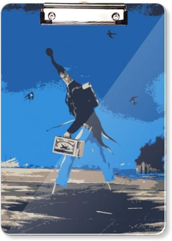 青い背景のグロテスクなイラスト・漫画 フラットヘッドフォルダーライティングパッドテストA4