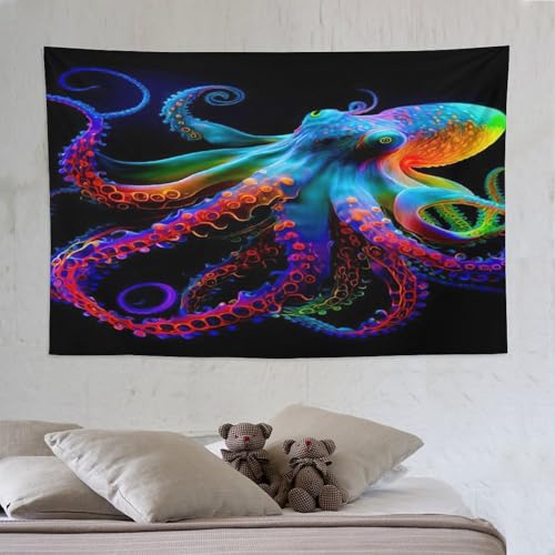 Tapisserie murale pieuvre tissu imprimé déco salon grand format