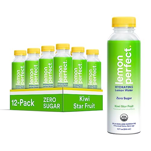 Image of Lemon Perfect, Hydrating Organic Lemon Water, Zero Sugar, Flavored Water, Squeezed from Real Fruit, Plastic Neutral, No Artificial Ingredients, Kiwi Star Fruit (12oz Bottles) 12pk