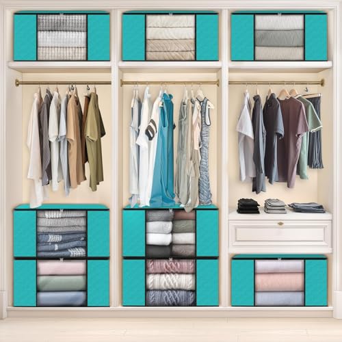 Image of Fab totes Storage Bags,Clothes Blanket Storage Bins Foldable Closet Organizers with Reinforced Handle for Home Dorm Storage and Organization,Fabric Bags for Organizing Sheets,Clothing (Green,8 Pack)