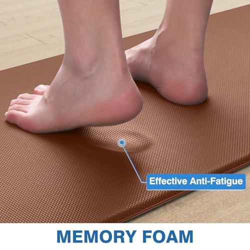 Image of StepRite Kitchen Mats, 2PCS Kitchen Rugs, Cushioned Anti Fatigue Kitchen Mats for Floor, Non-Slip Standing Desk Mat, Waterproof Kitchen Rug Set for Floor, Office, 17.3 inchx30 inch+17.3 inchx70 inch, Terracotta Brown