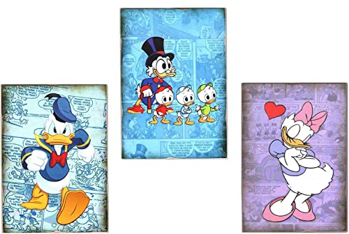Kustom Art Set 3 Magnete (Magnet) Disney Donald & Daisy Duck & Huey Dewey Louie (Donald Duck Quo Qua) Druck auf Holz 10 x 6 cm Cover