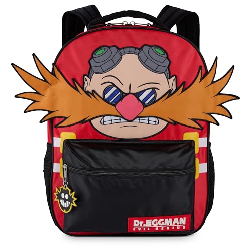 Image of AI ACCESSORY INNOVATIONS Sonic The Hedgehog Backpack for Boys & Girls, Dr. Eggman Big Face 16 Inch Schoolbag with Dr. Eggman Rubber Molded Dangle
