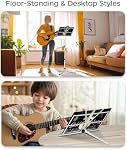 Music Stand, Kasonic 2 in 1 Dual-Use Folding Sheet Music Stand & Desktop Book Stand, Portable and Lightweight with Music Sheet Clip Holder & Carrying Bag Suitable for Instrumental Performance (White)
