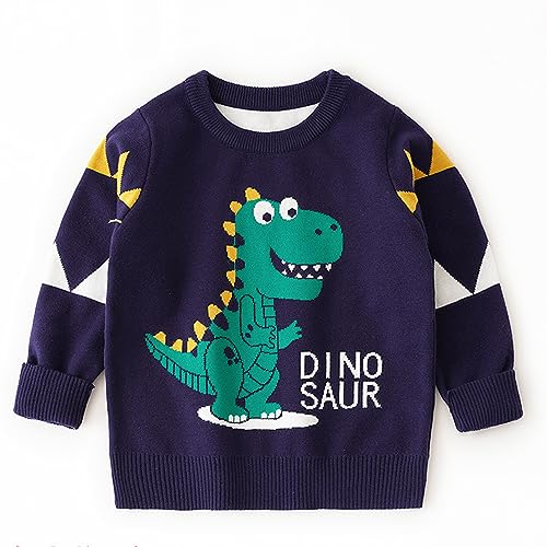 Boys Hoodie Sweatshirt Kids Baby Pullover Sweater Knit Dinosaur Print Sweater Coat For Autumn for (Blue, 6-7 Years)