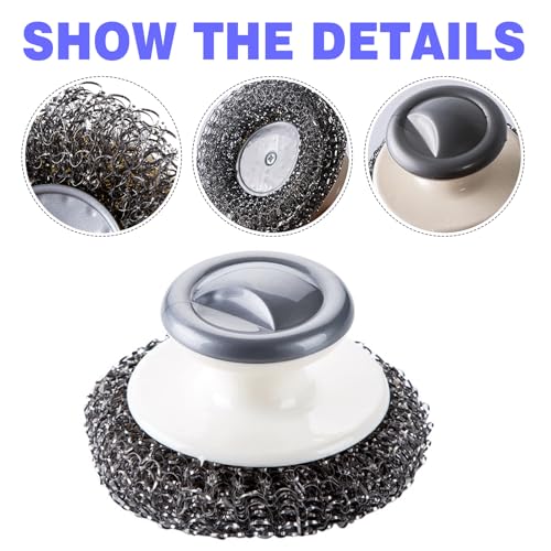 Image of Steel Wool Scrubber with Handle Stainless Steel Scrubber for Dishes Metal Scrubbers for Cleaning Dishes Steel Wool Pads with 2 Pack Long Gloves for Kitchen Pots, Sink