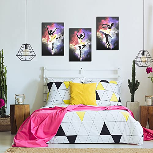 Atgowac 3 Pieces Ballerina Dancer Wall Art Ballet Art Painting Pictures Girls Bedroom Living Room Home Wall Decor Artwork Framed,Dancer Gift #TOP1
