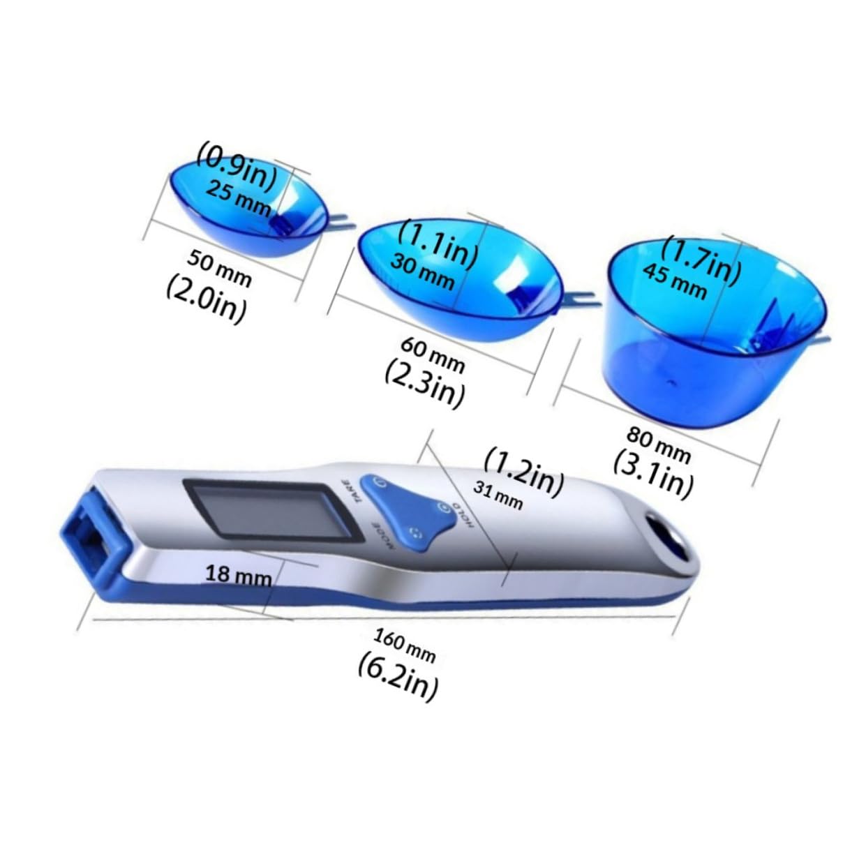 Báscula de Cuchara Electrónica Azul 300 G/0,1 G Cuchara Desmontable para Medir Ingredientes en Cocina y Hornear, Balanza Digital Portátil para Pesar Alimentos y Medicamentos