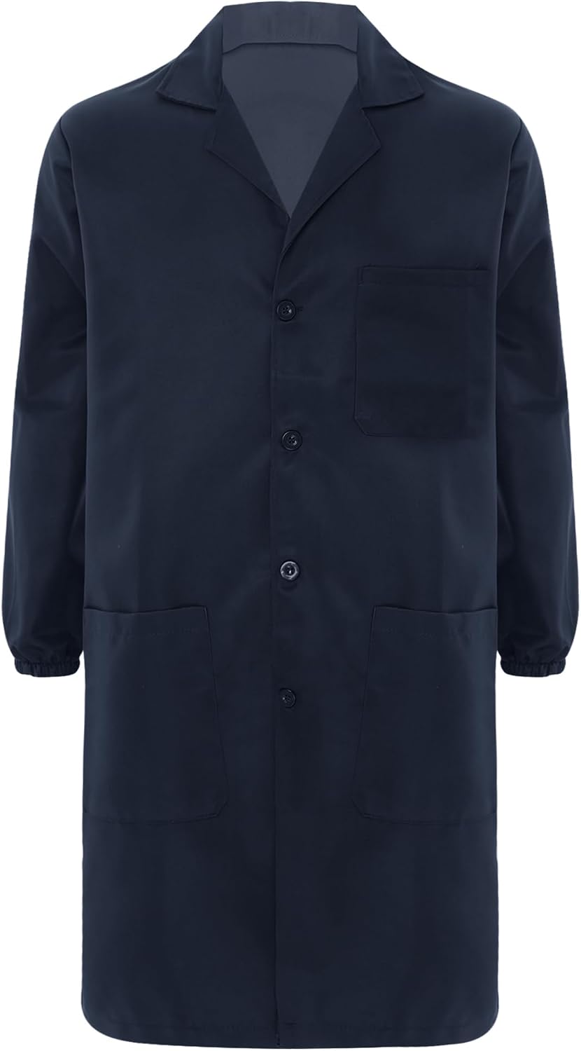 CHICTRY Unisex Resistant Work Coat Lapel V Neck Long Sleeve Front Button Dustproof Jacket Lab Coat