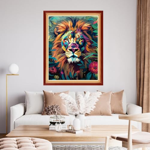 Image of Funchey Stamped Cross Stitch Kits, DIY Cross Stitch Pattern for Adults Beginners Needlepoint Kits Embroidery Kit Arts and Crafts 11CT&Abstract Lion 16x20 inchs
