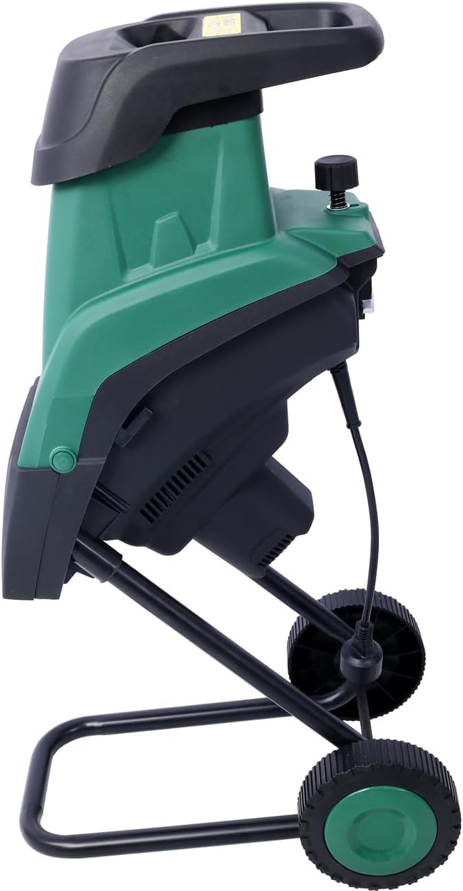 15Amp Electric Wood Chipper/Shredder with Wheels Electric Garden Shredder Portable Chipping Width Collection Bag, Double Sided Blade System, Auto Shut-Off Green