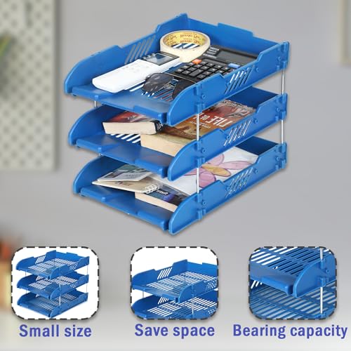 Image of File Tray Rack ABS Plastics | Foldable Office Desk Accessories | Durable & Sturdy | Easy Assembly | Efficient Organizer | Plastic Office Stationery Files Layer Rack (3 Layer, Blue)