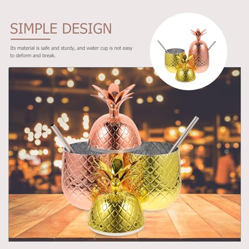 Healeved 450Ml Pineapple Glasses, 2 Pcs Stainless Polypropylene (PP) Wine Tumbler with Lid and Straw - Image 2