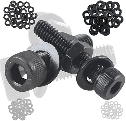 huruirui M2 M3 M4 M5 Nuts and Bolts Washers Assorted Set, Black Hex Socket Head Cap Screws Bolts and Nuts Kit 945pcs, Thread Machine Hex Bolt Set Fastener Repair Tools Assortment Kit